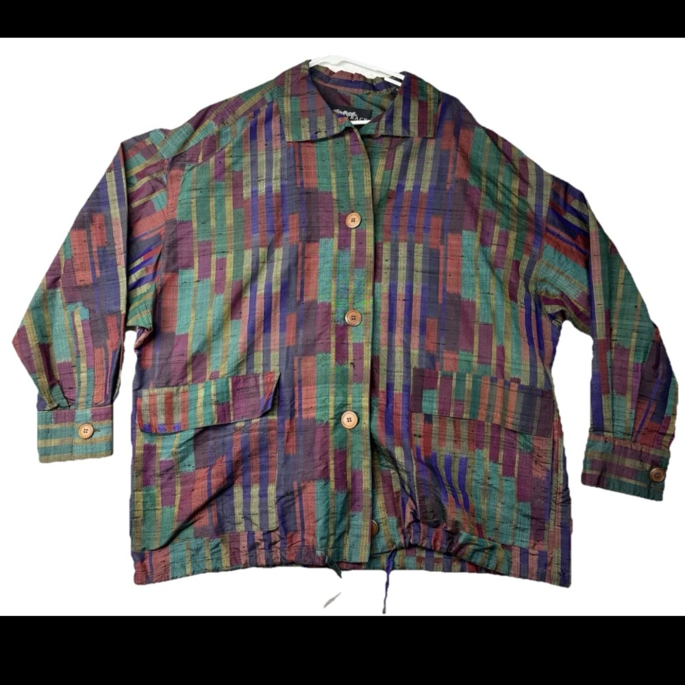 Vintage Linda Allard for ELLEN TRACY Korea made woman Sz Large Silk Patch jacket